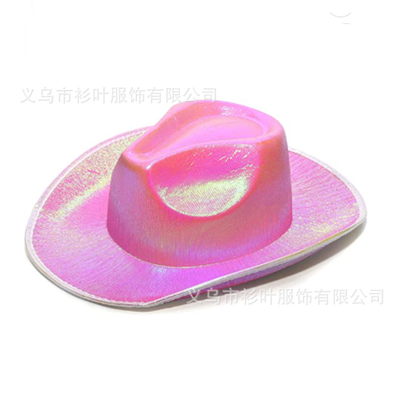 Wholesale Halloween Party Pink Fluorescent Colorful Denim Cowboy Hat Laser Combination Style Phantom Cowboy Hat Adult Costume Accessory