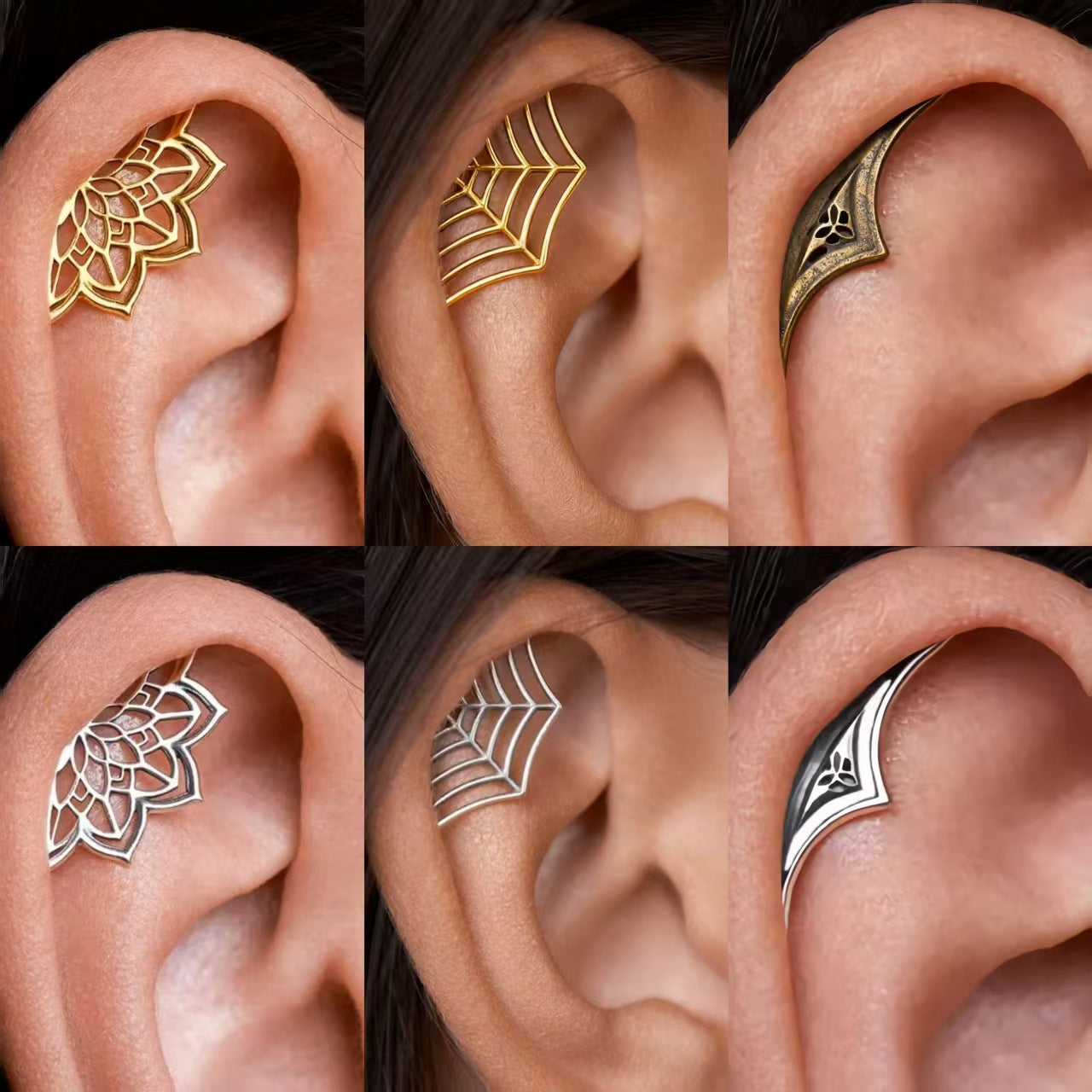 Wholesale Gold Tone Copper  Web Cartilage Earrings Gothic  Party Jewelry Accessory