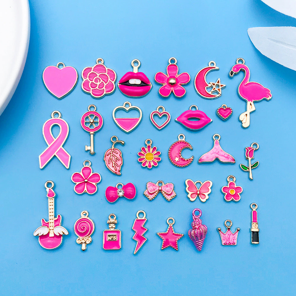 Wholesale Rose Red Drip Oil Cartoon Alloy DIY Necklace Bracelet Pendant