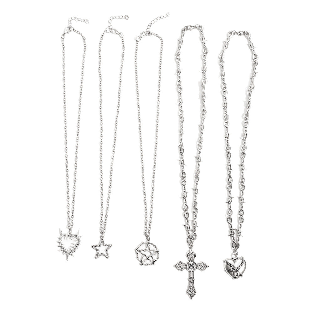 Wholesale Vintage Gothic Punk Cross Star Pendant Necklace