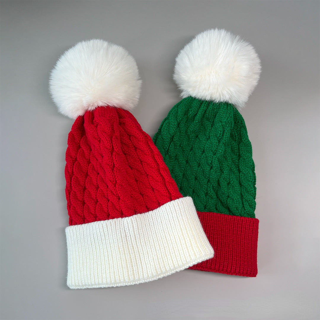 Wholesale Christmas Knitted Beanie Warm Wool Ball Hat