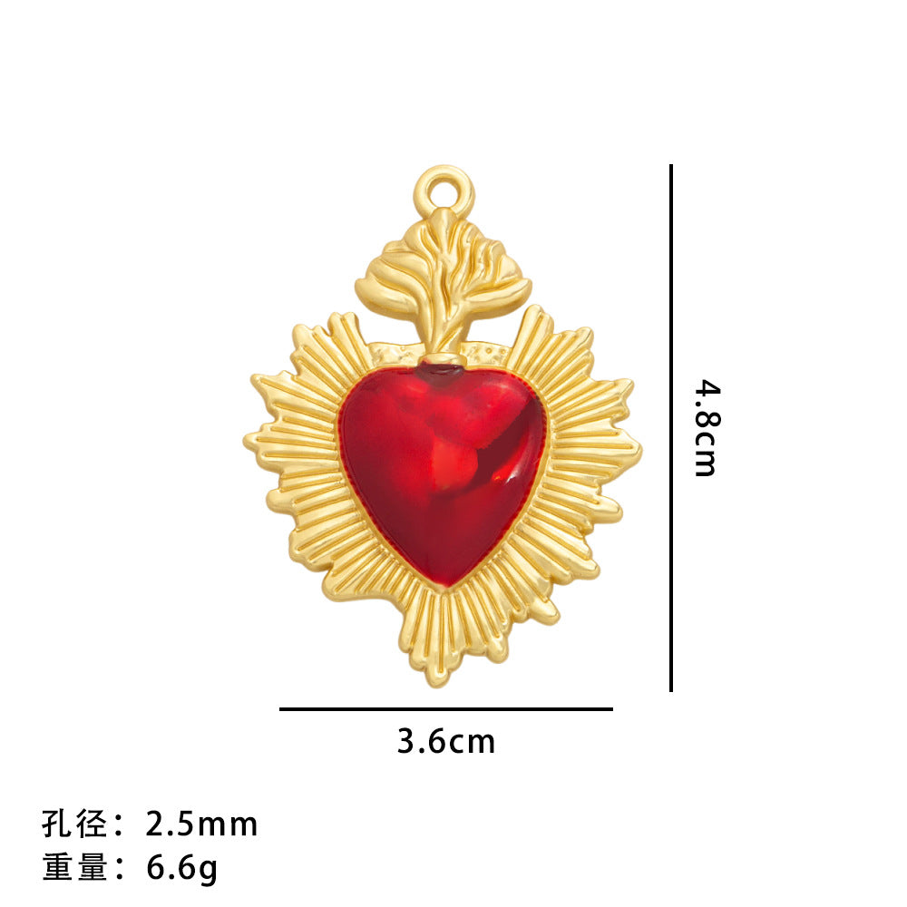 Wholesale 20pcs Retro Gothic style red heart alloy relief accessories love wings necklace pendant