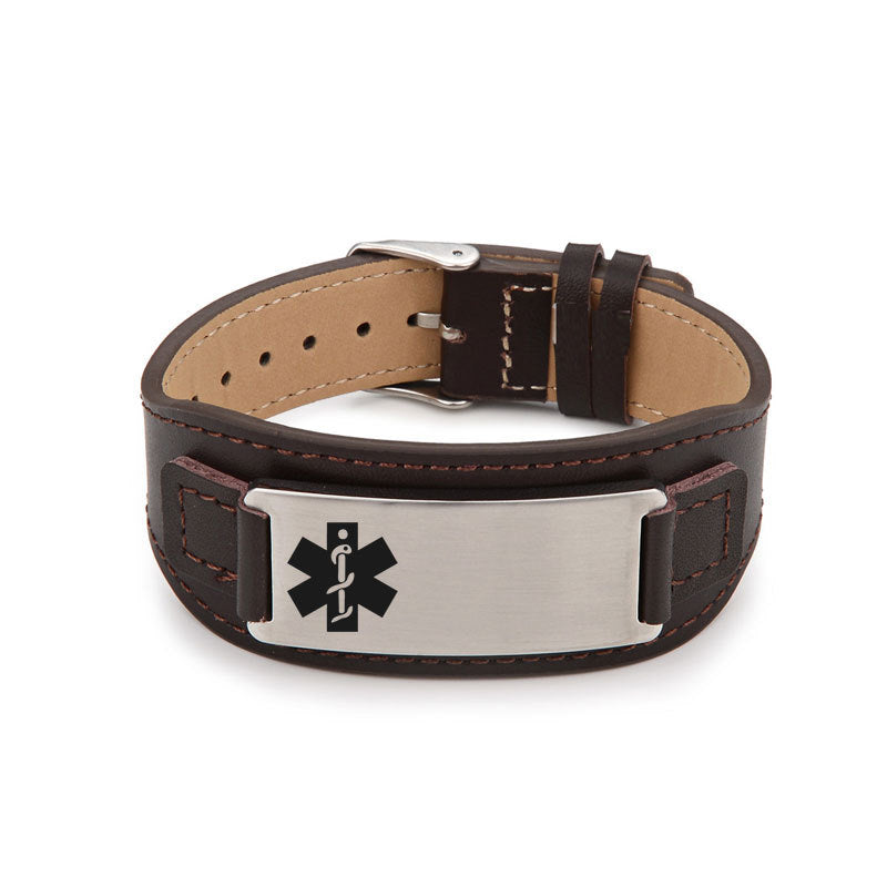 Wholesale Stainless Steel Curved Medical Leather Bracelets with Adjustable Watch Strap DIY Bracelets