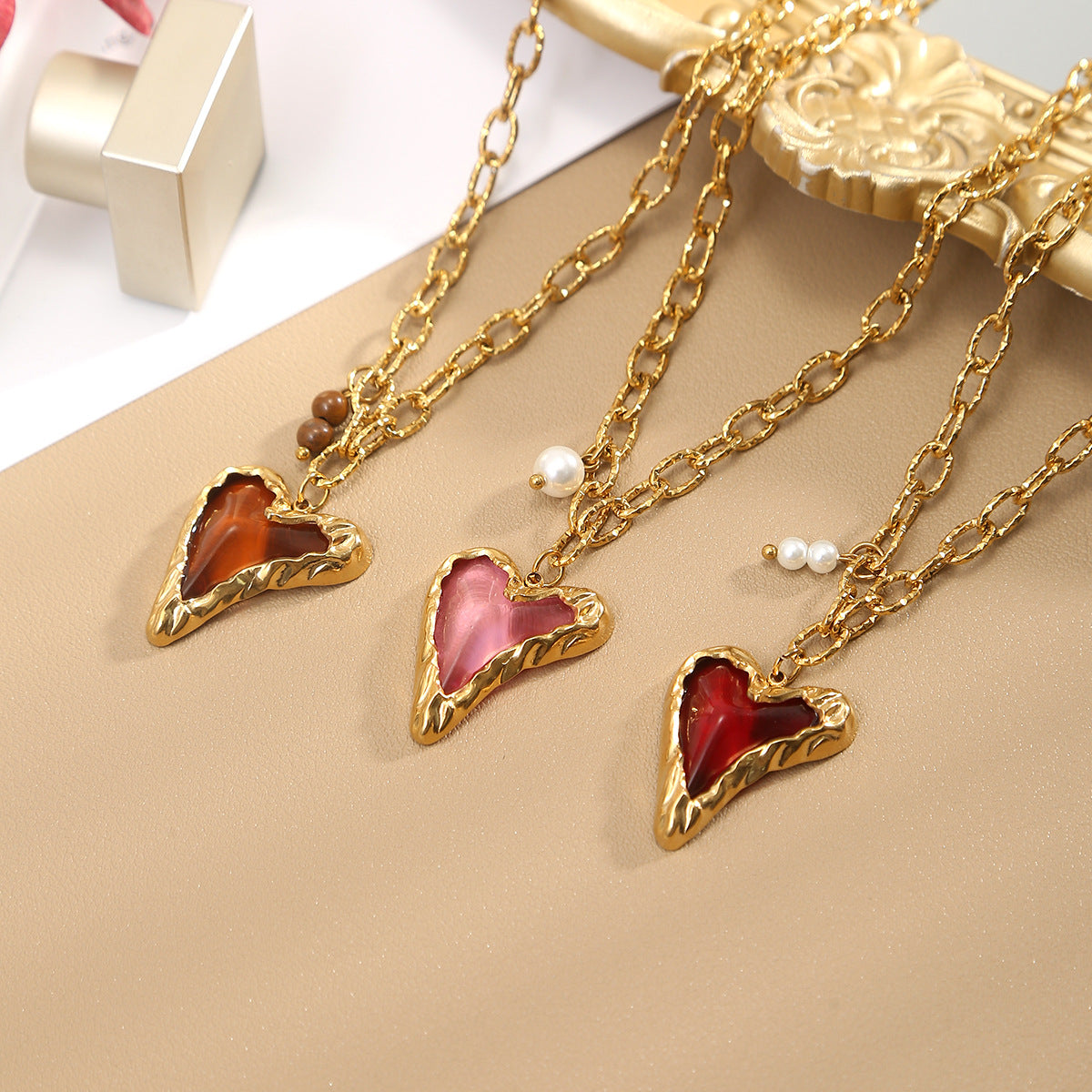 Wholesale Red heart shape pendant stainless steel necklace