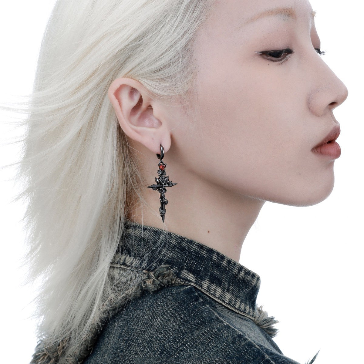 Wholesale Dark Gothic style rose cross zircon earrings
