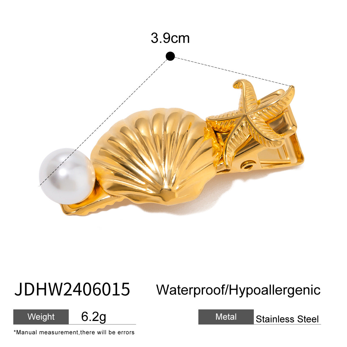 Wholesale 18k Gold Stainless Steel Personalized Retro Pattern Starfish Hair Clips