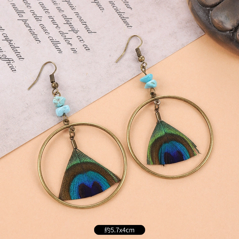 Wholesale Peacock Feather Tassel Bohemian Earrings