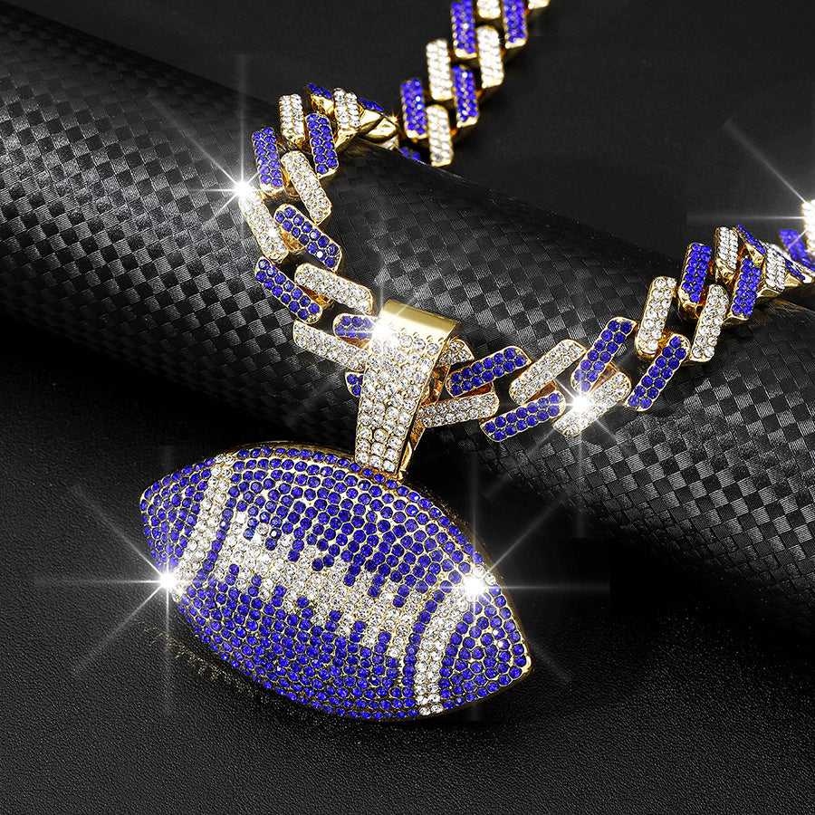 Wholesale Color Diamond Rugby Pendant Fashion Color Alloy Necklace