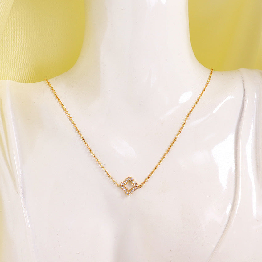 Wholesale 18k Gold Diamond Four Leaf Clover Necklace