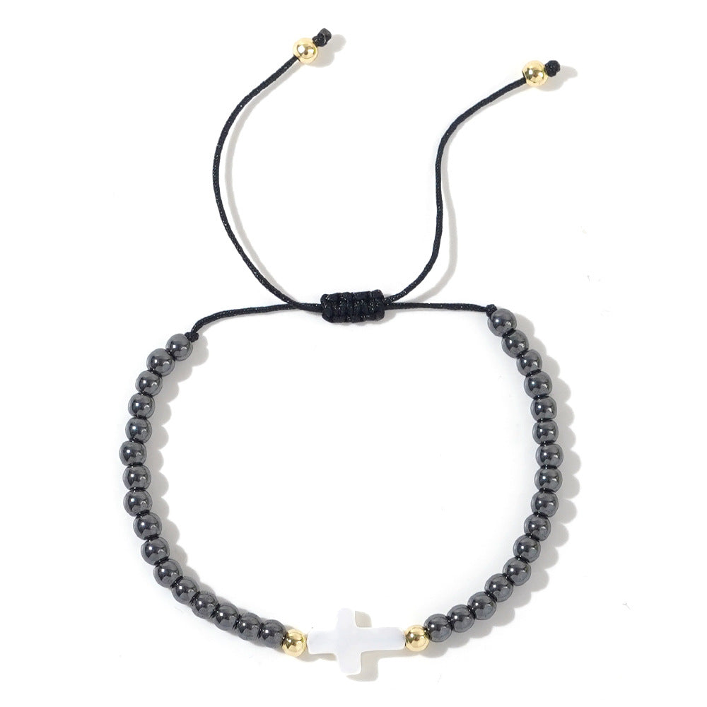 Wholesale Shell Cross Black Gallstone Beaded Bracelet