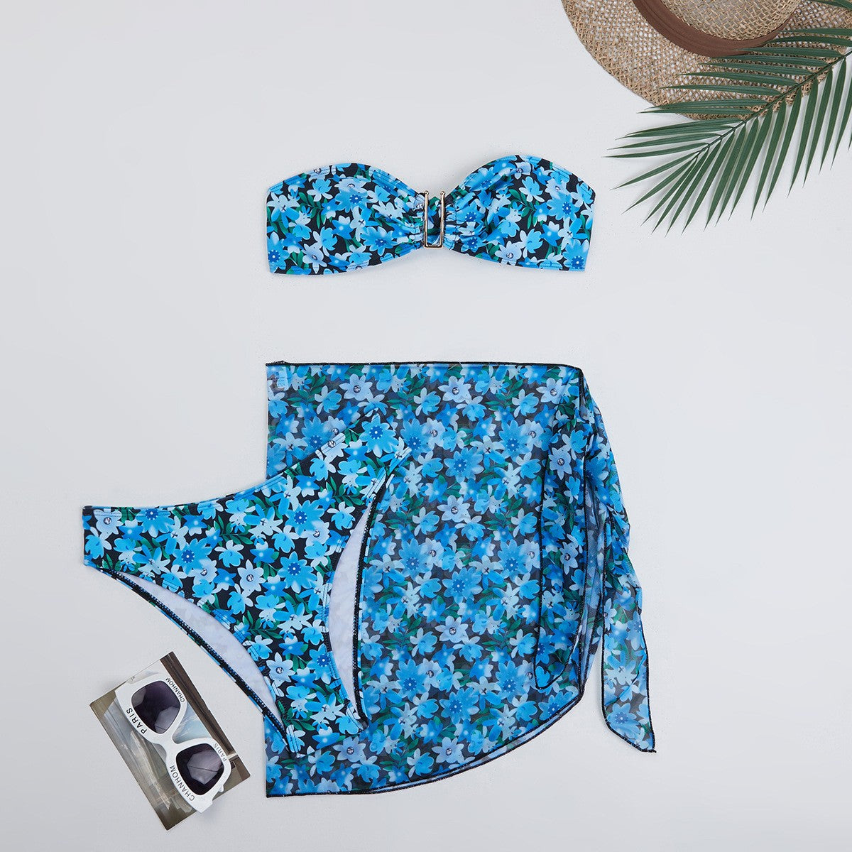 Wholesale Metal U-Shaped Three-Piece Printed Swimsuit