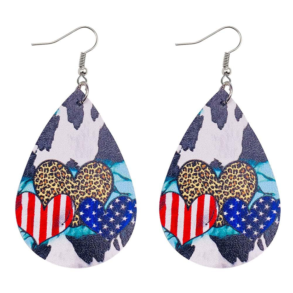 Wholesale American Independence Day Sunflower Cross Football Leather Earrings