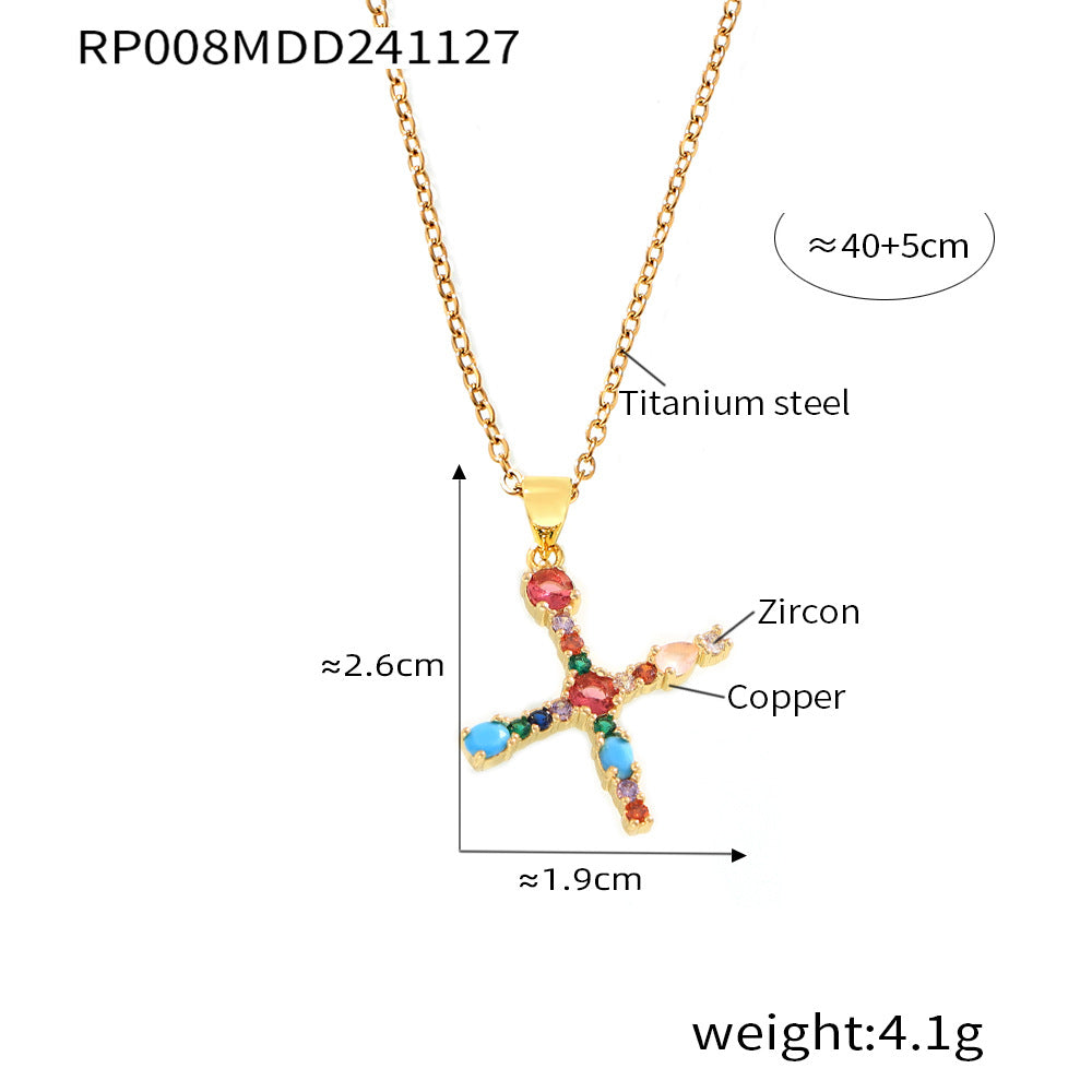 Wholesale Copper micro-inlaid colored zircon 26 English letters individual pendant niche hip-hop clavicle chain