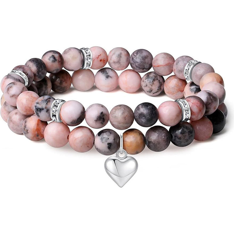 Wholesale 2 Piece Natural Stone Amethyst Heart Bracelet Set Unisex Friendship Gift Jewelry Accessory