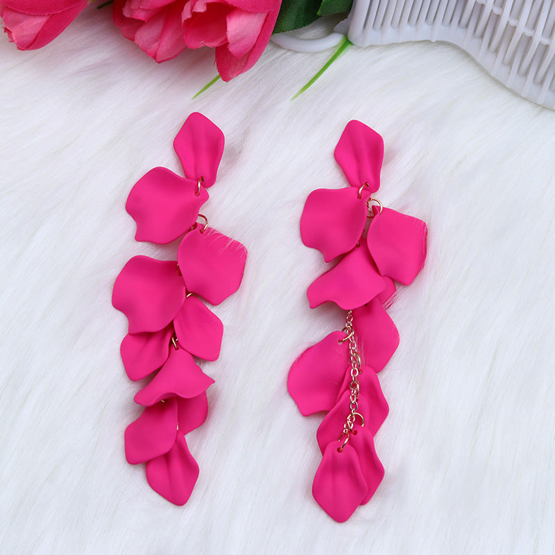 Wholesale Bohemian Style Fashion Personality Tassel Petal Candy Color Design Earrings
