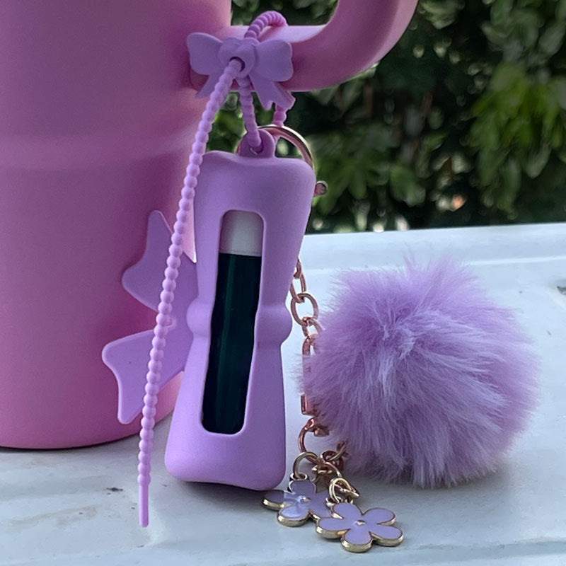 Wholesale Lipstick case silicone protective case bow lipstick bag keychain