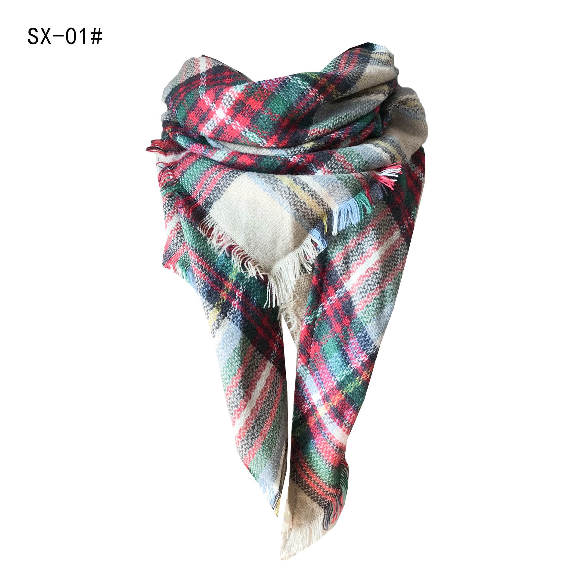 Wholesale Autumn and Winter Imitation Cashmere Double-sided Colorful Plaid Triangle Scarf