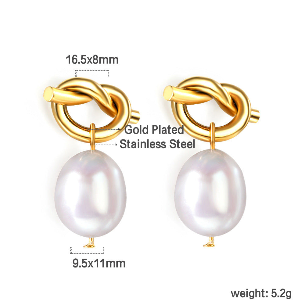 Wholesale 18k gold stainless steel earrings inlaid with pearls
