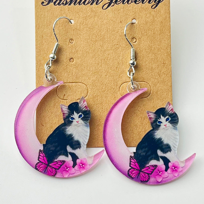 Wholesale Acrylic Cat Pink Disco Earrings