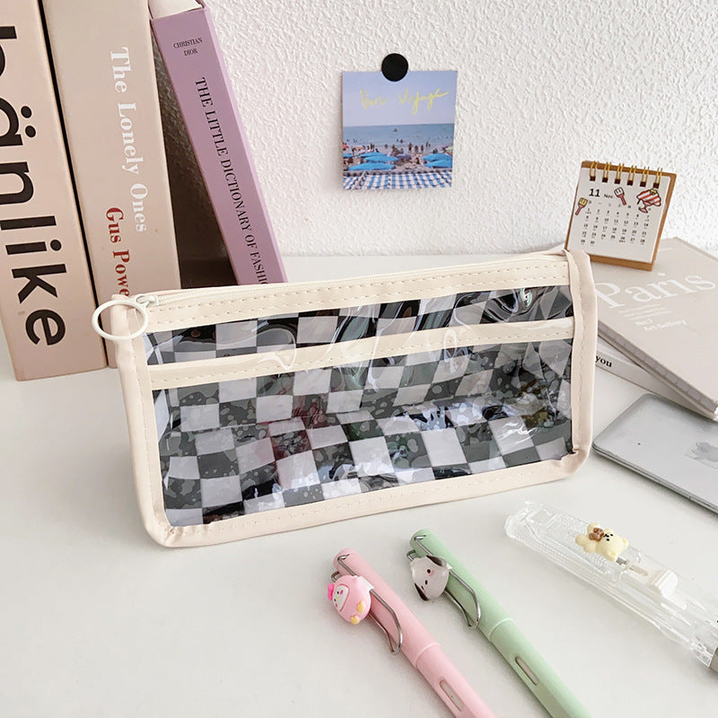 Wholesale Creative Canvas Contrasting Color Checkerboard Pencil Case