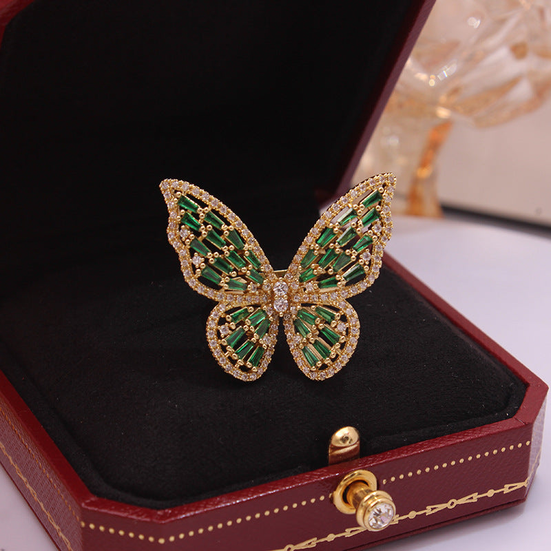 卸売ジルコンバタフライオープン銅リング