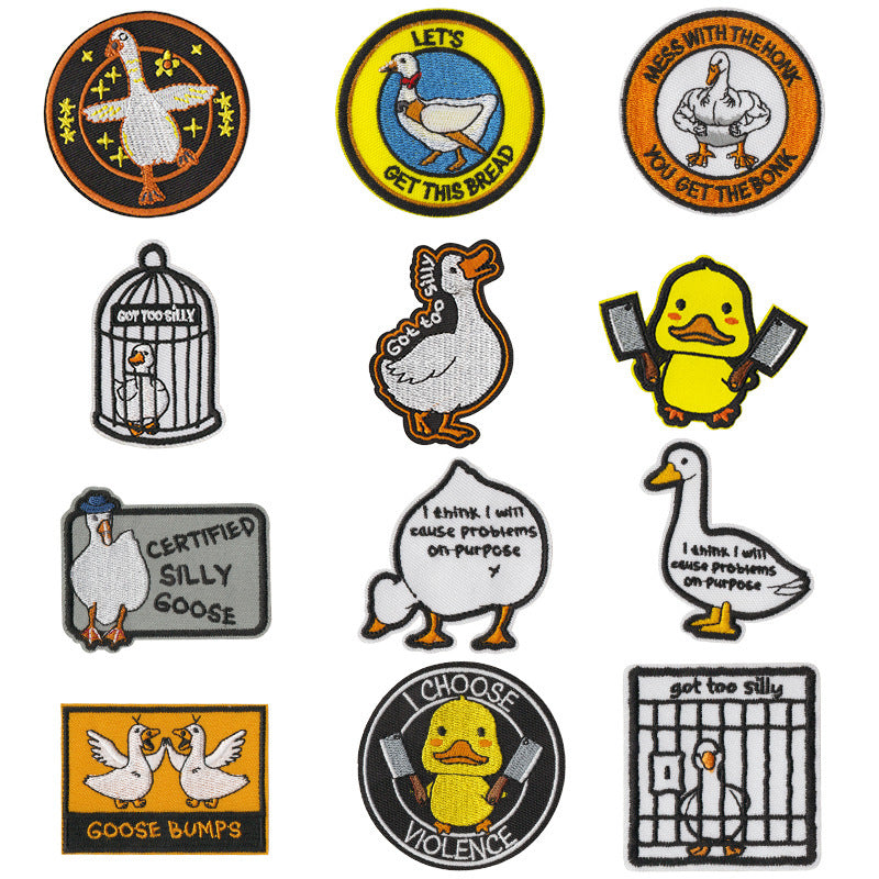Wholesale 12Pcs Funny Animal Embroidered Patches Duck Goose Cat Designs Iron On Applique For Backpacks Hats Coats Decorative Accent