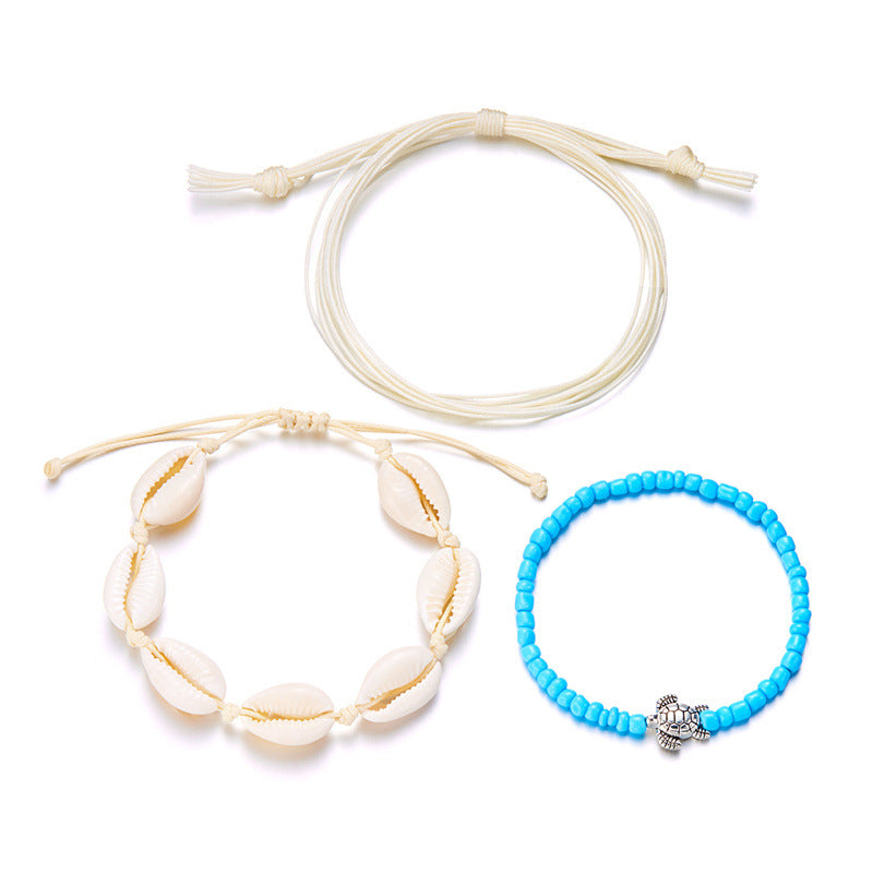Wholesale Vintage beach 3-piece set shell turtle rice bead bracelet pull-out