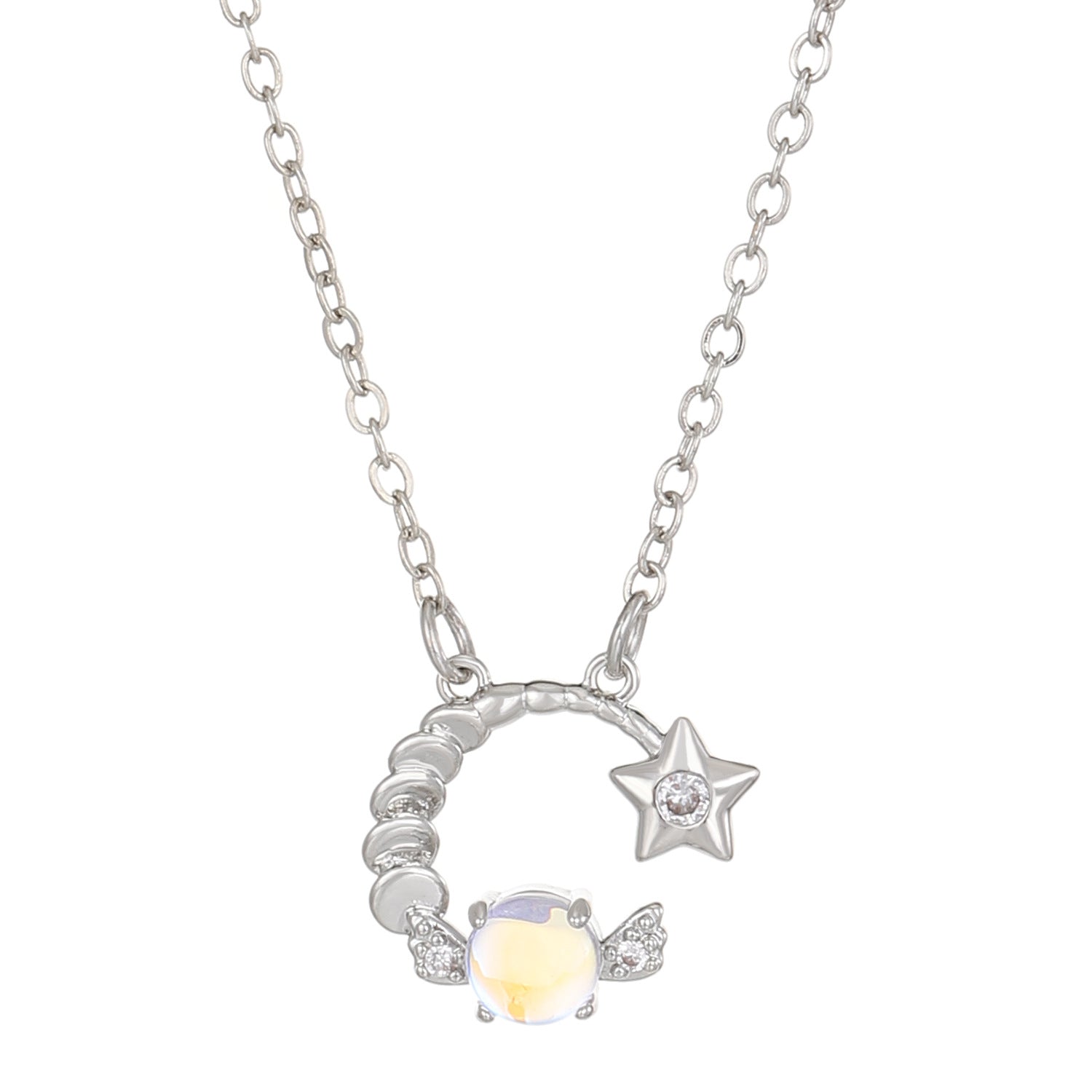 Wholesale Copper Constellation Diamond Hollow Moonstone Necklace