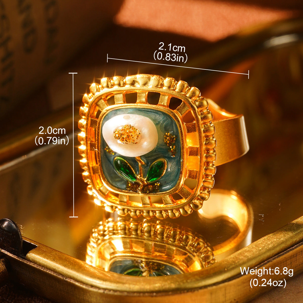 Wholesale French retro temperament enamel oil painting series Baroque natural pearl ring