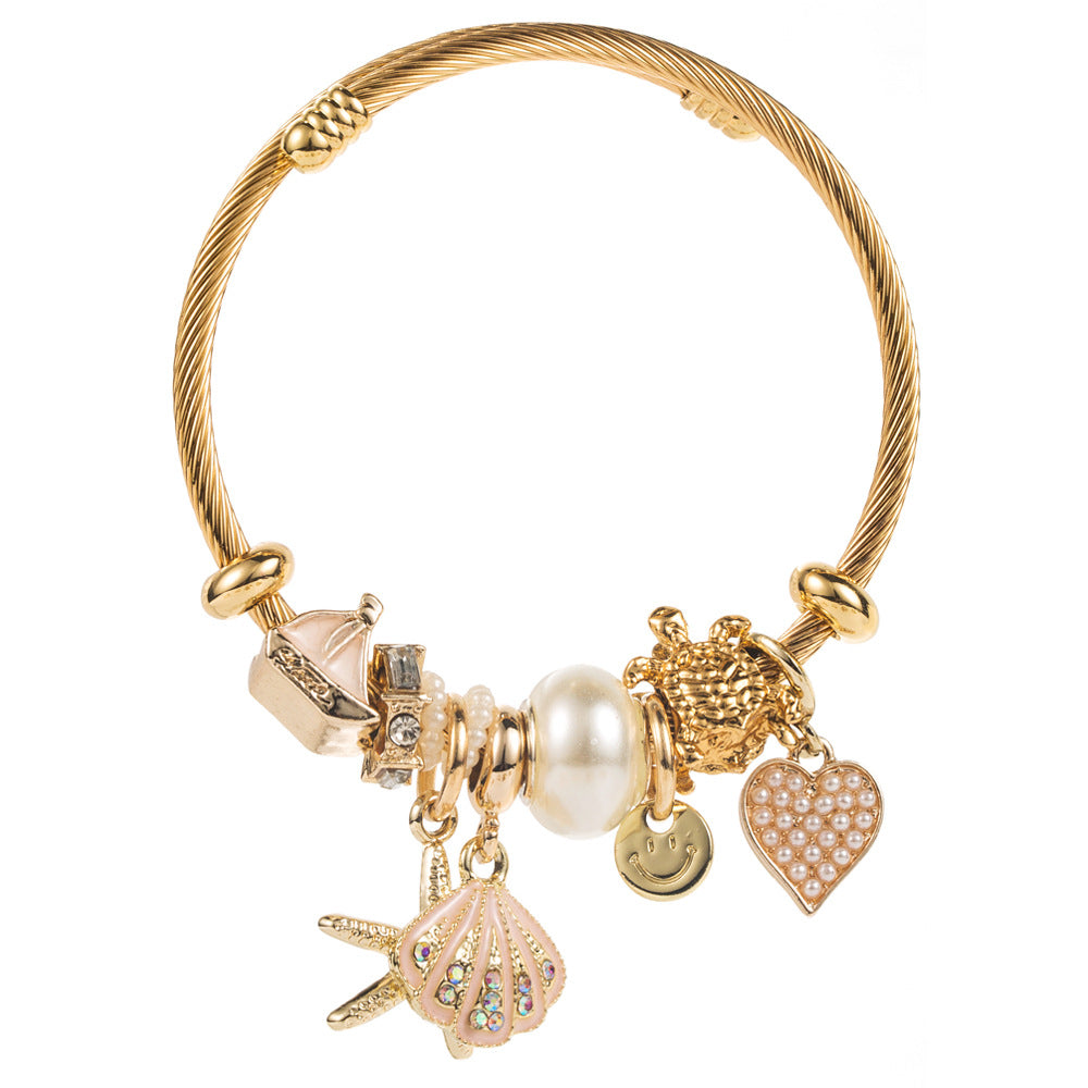Wholesale Diamond studded starfish shell vacation style adjustable bracelet