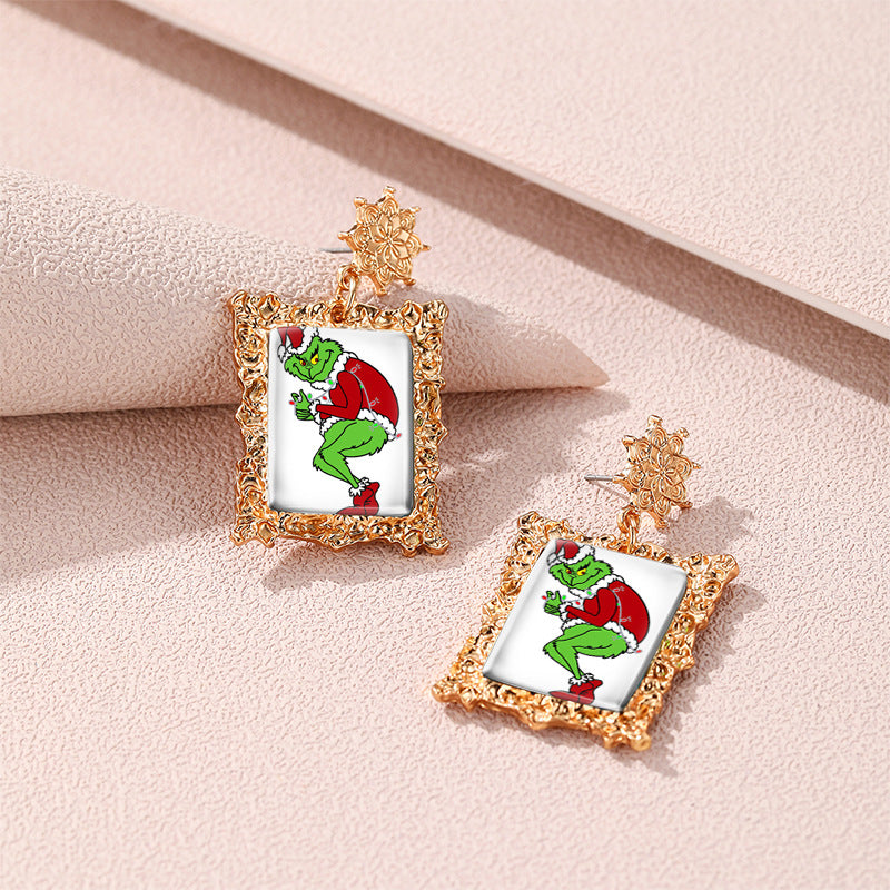 Wholesale Christmas Vintage Gold Geometric Square Frame Earrings