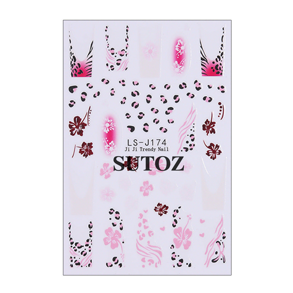 Wholesale 3pcs/pack Leopard print glitter nail stickers