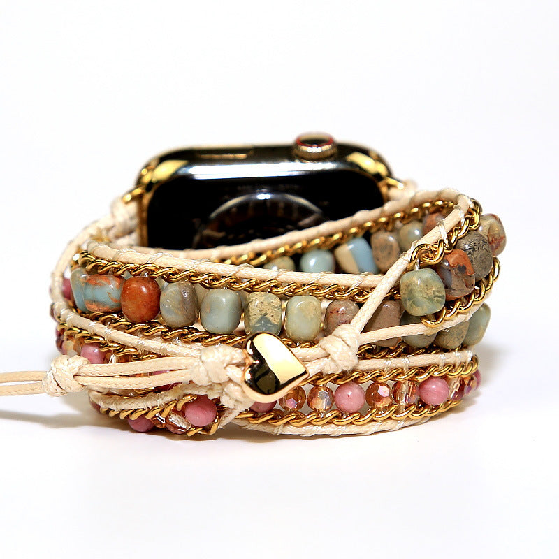卸売寿山石混合多層ヴィンテージチェーン樹脂織ブレスレット