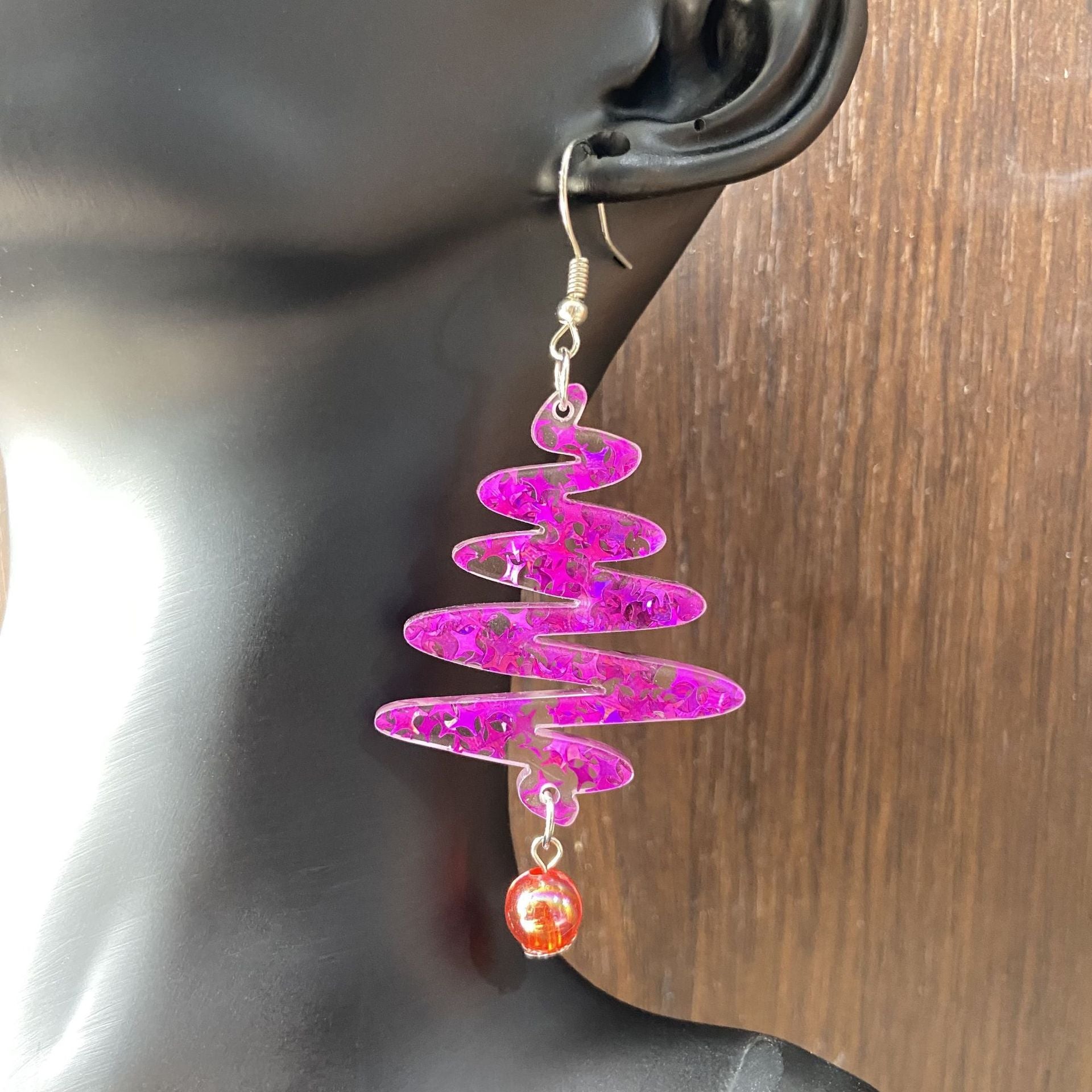 Wholesale Geometric beaded Christmas tree acrylic earrings