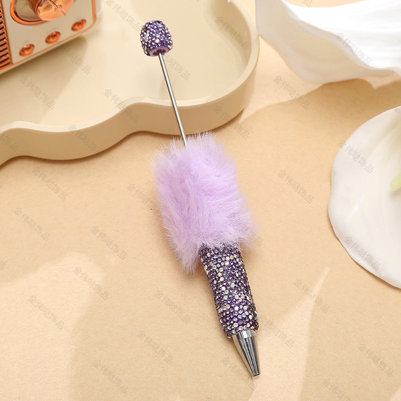Wholesale Beadable Pens Creative Diy Cute Plush Ball Diamond Ballpoint Pen