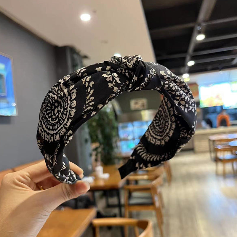 Wholesale Thousand Bird Grid Fabric Cross Knot Wide Edge Hair Hoops