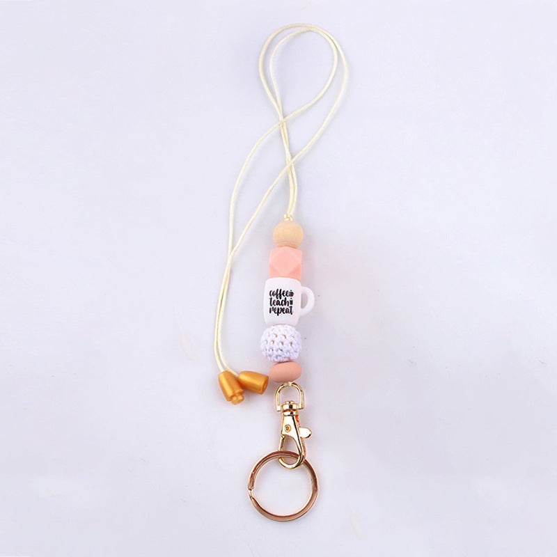 Wholesale Wooden Bead Wrist Pendant DIY Beaded Keychain Ring