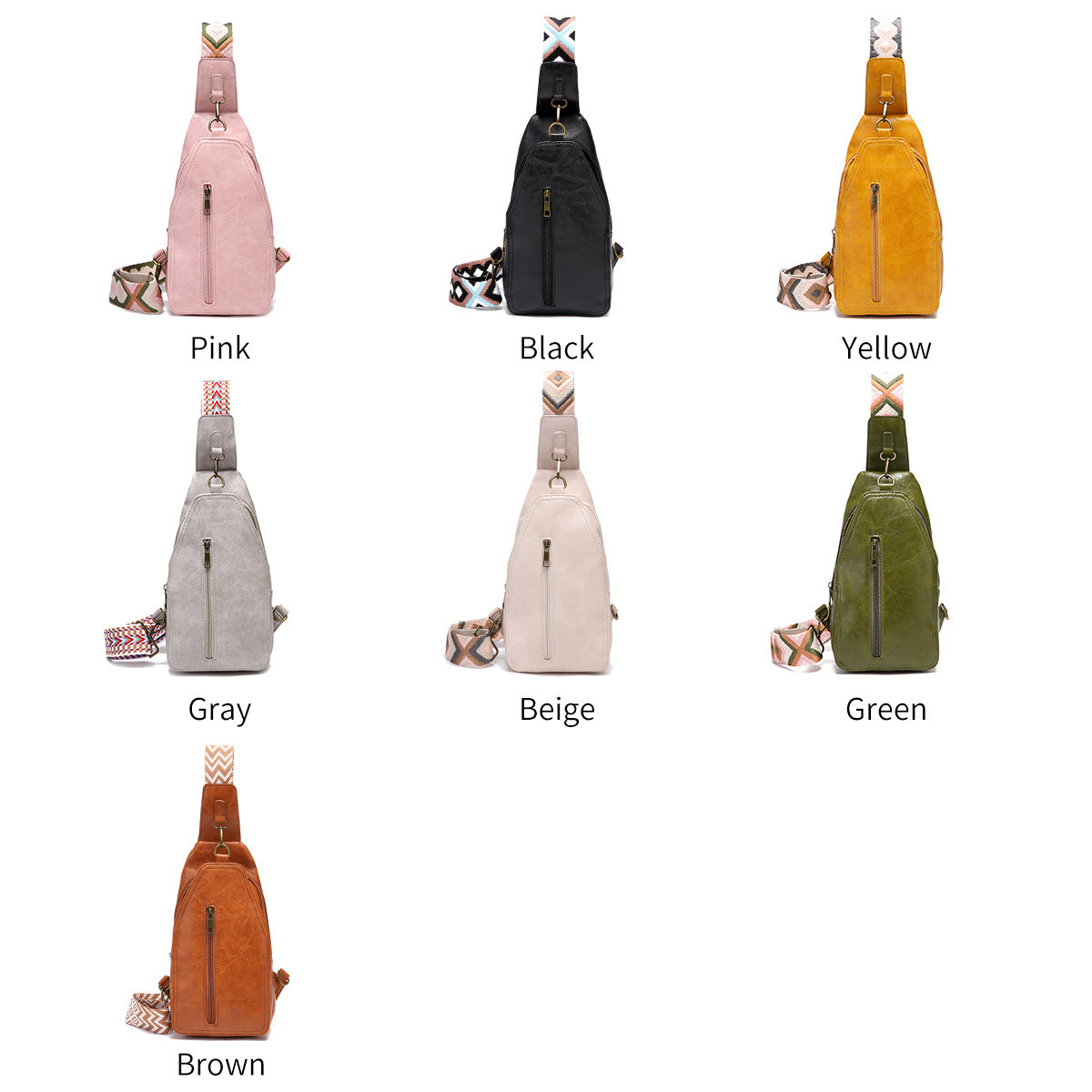 Wholesale Retro Casual Chest Bag Solid Color PU Crossbody Bag Bohemian Style Waist Bag