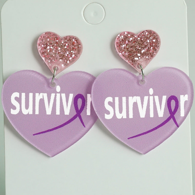 Wholesale 2 Pairs/Pack Pink Ribbon Cancer Survivor Acrylic Earrings