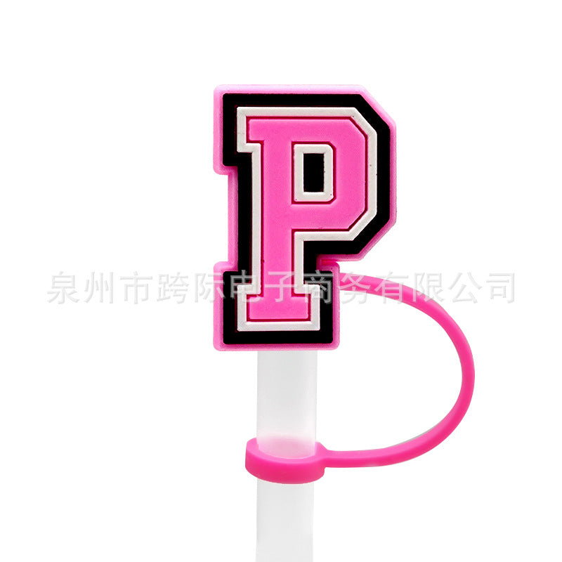 Wholesale 10MM Pink English Letter DIY Decoration Accessories Straw Sleeve Silicone Dust Plug