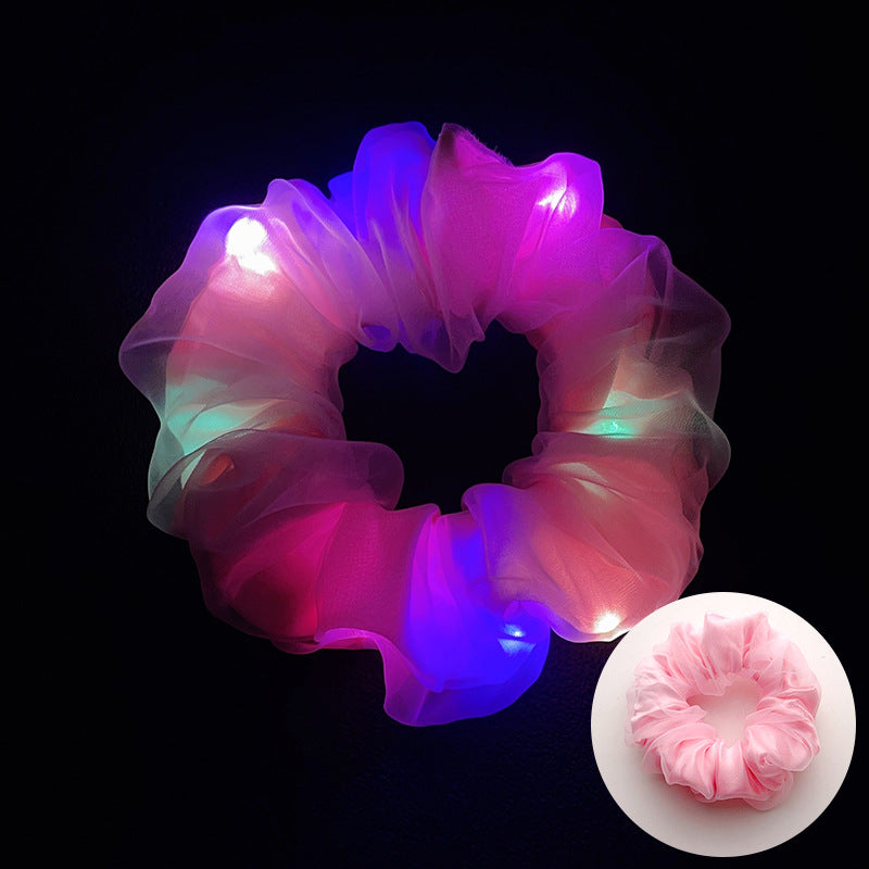 Wholesale Led Luminous Large Intestine Hair Ring DIY Night Light Flower Shiny Fat Intestine Head Rope Nightclub Rubber Band Hair Accessories