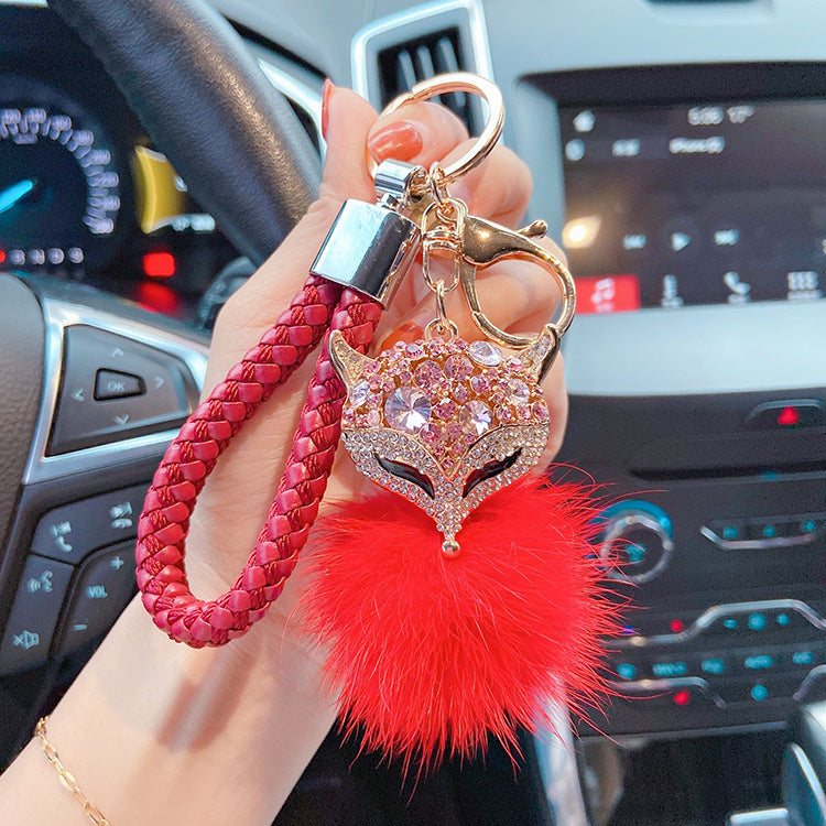 Wholesale Mink Fur with Diamonds Crystal Fox Head Keychains