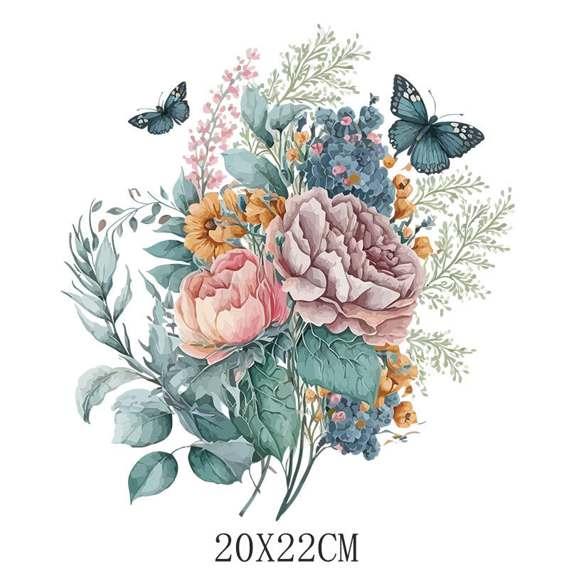 Wholesale 10pcs/pack Watercolor floral heat transfer appliqué clothing UV DTF Ready to Press Transfers Wraps