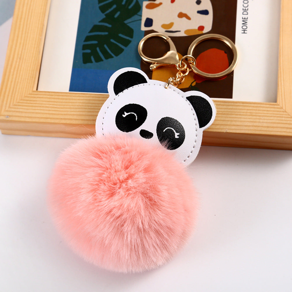 Wholesale Cartoon Panda Fur Ball Alloy Keychain