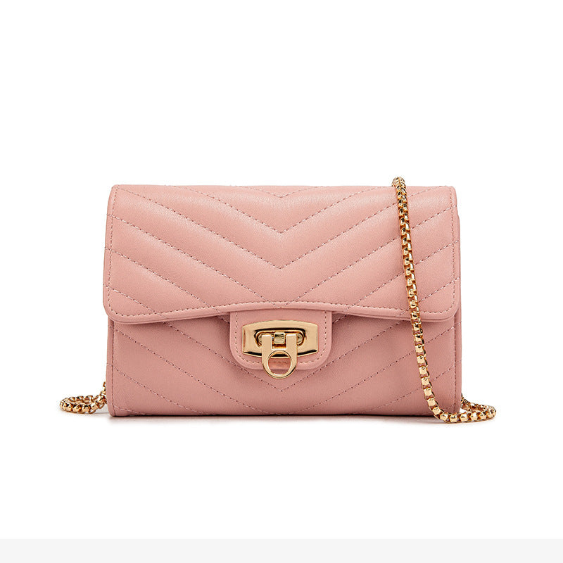 Wholesale V embroidered small square bag lock chain bag