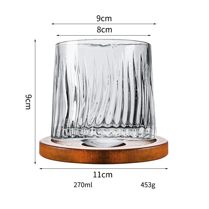 Wholesale Haisman thickened color glass creative rotating whiskey glass hand painted rotating cup with wooden tray decompression Cup