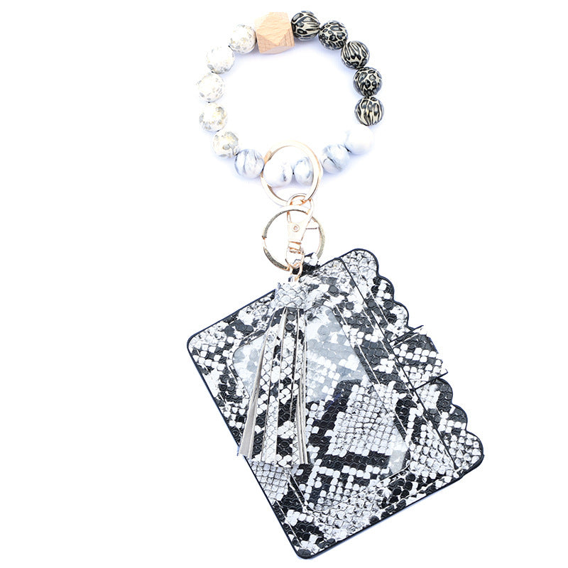 Wholesale Colorful Beads PU Leopard Snake Print Coin Purse Keychain