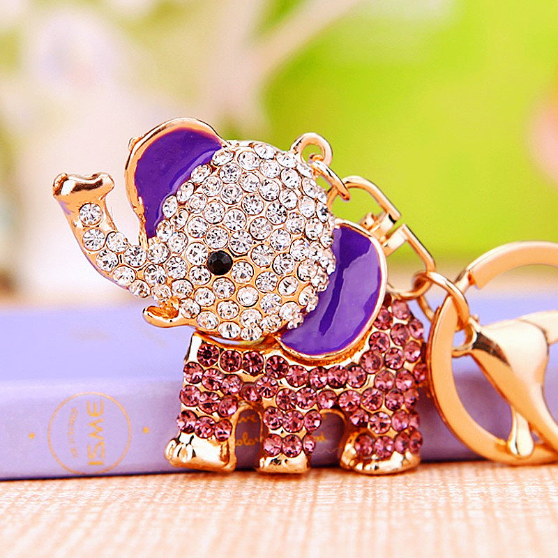 Wholesale Crystal studded diamond elephant cute metal keychain