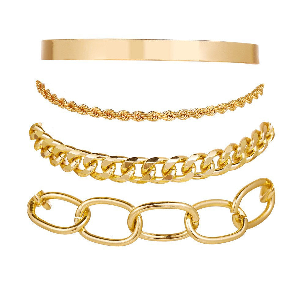 Wholesale Thick Chain Multi-layer Open Alloy Bracelet Set