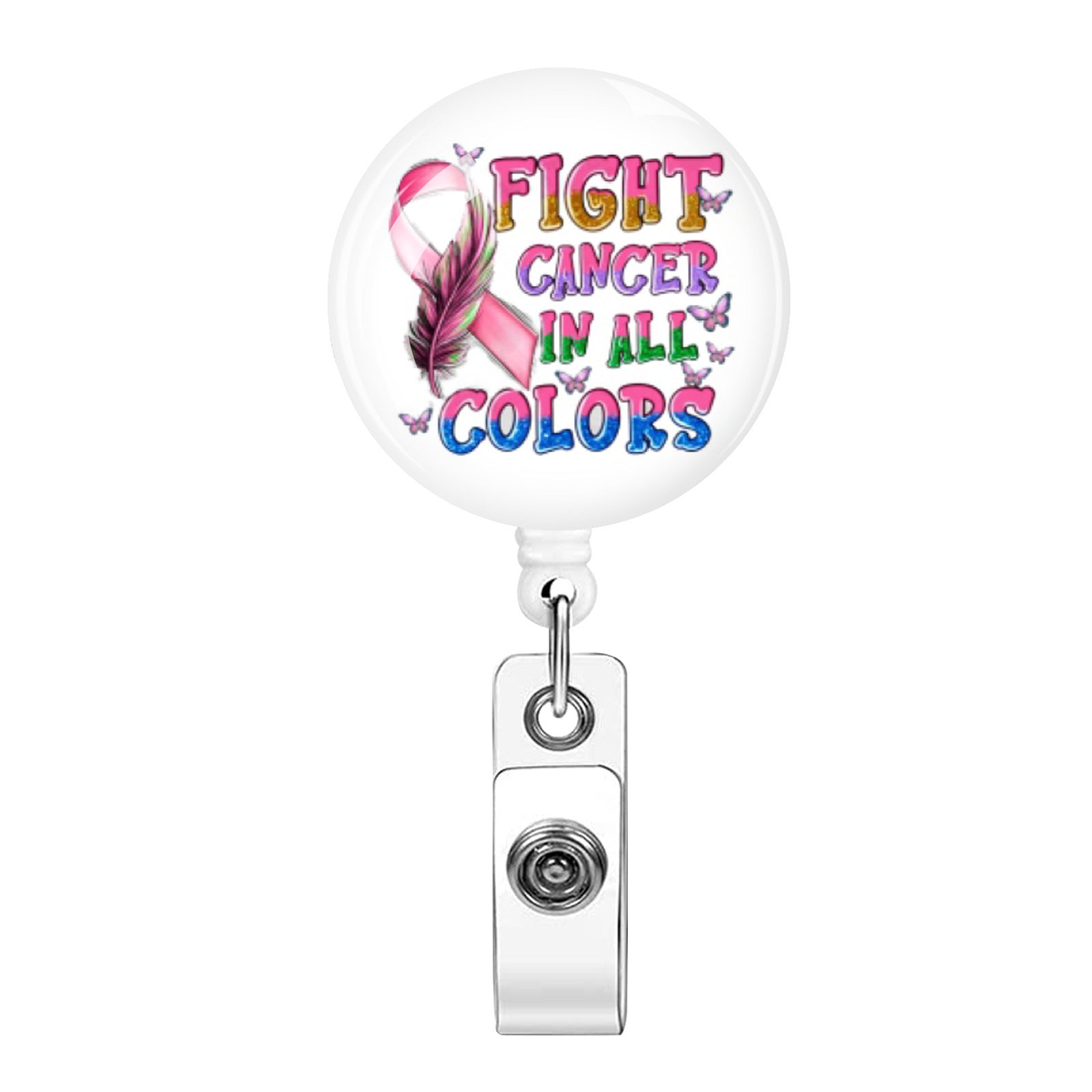 Wholesale Pink Ribbon Rainbow Retractable Keychain